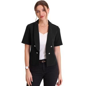 Open Front Short Sleeve Blazer Black